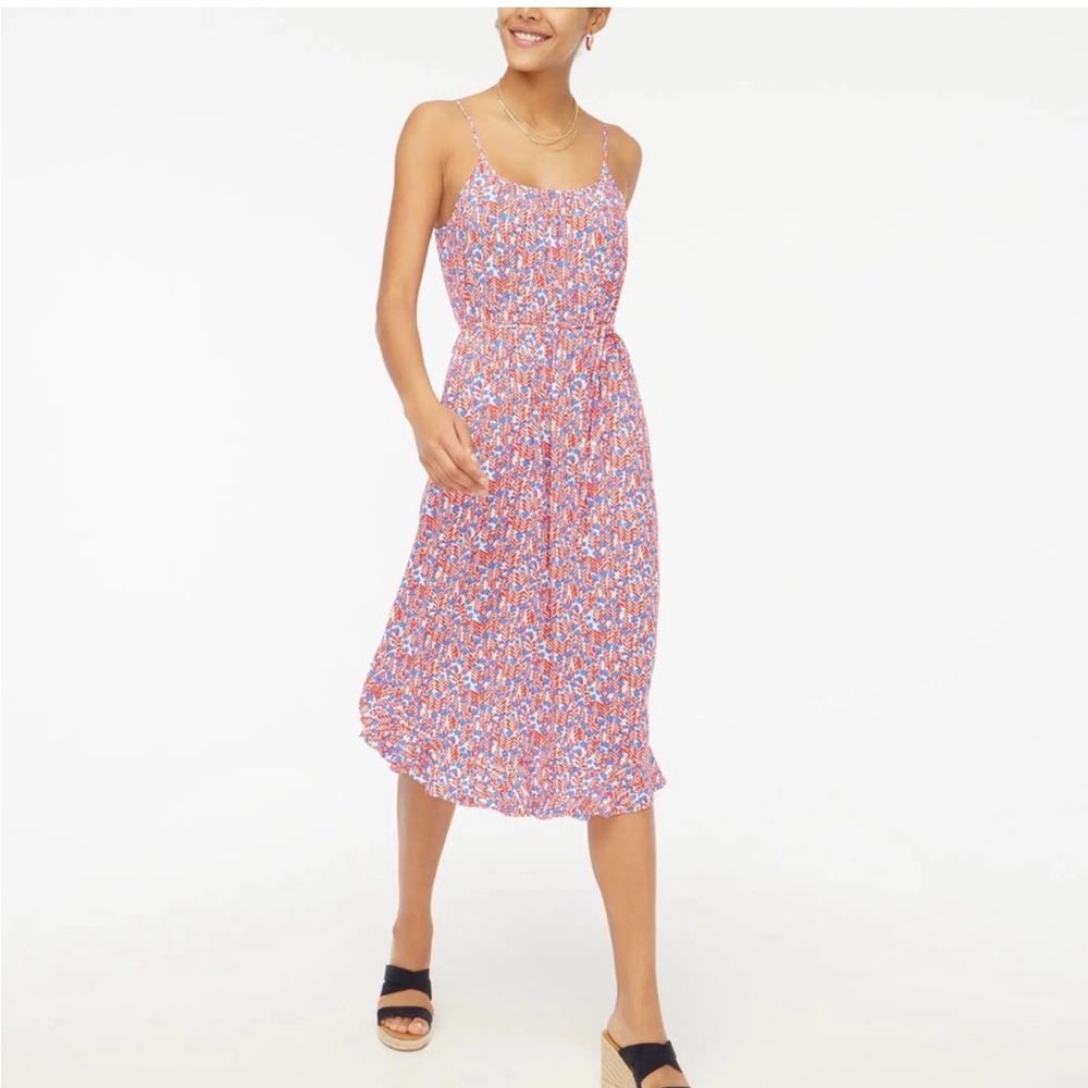 J. Crew Pink and Blue Floral Smocked Midi Dress NWT sz 16